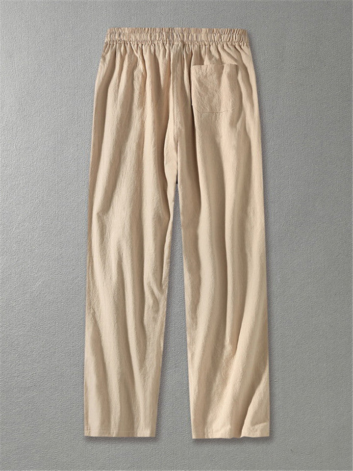 Mens Loose Casual Vertical Linen Solid Color Pants