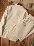 Vintage Cotton&Linen Long Sleeved T-Shirts+Trousers