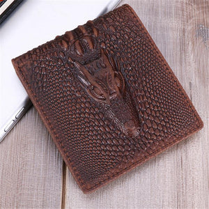 Men Business Crocodile Embossed Genuine Leather Short Fold Over Wallets