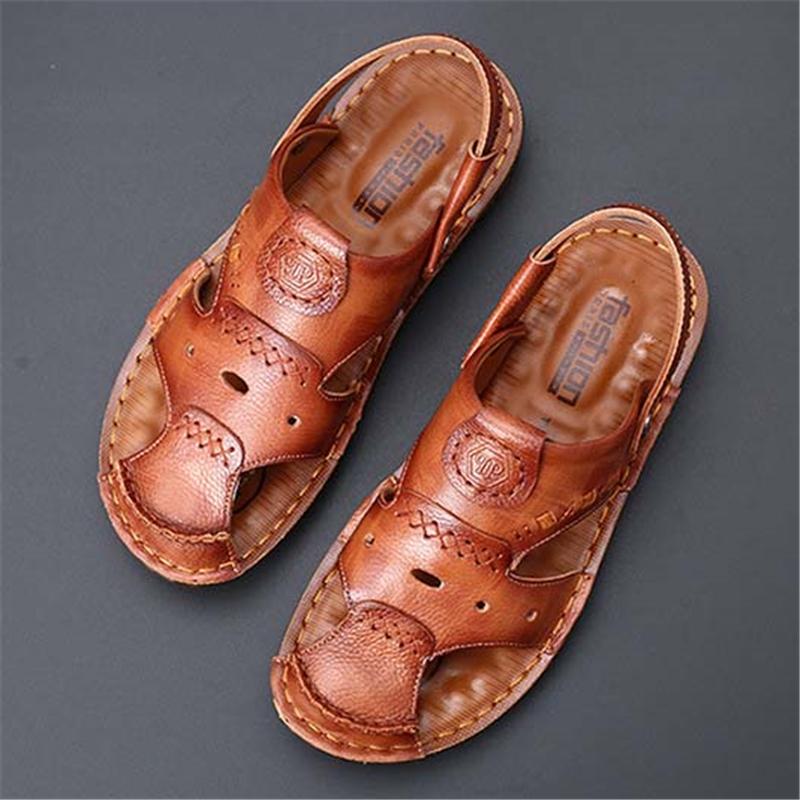 Mens Casual Slip Resistant Soft Sole Leather Sandals