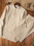 Vintage Cotton&Linen Long Sleeved T-Shirts+Trousers