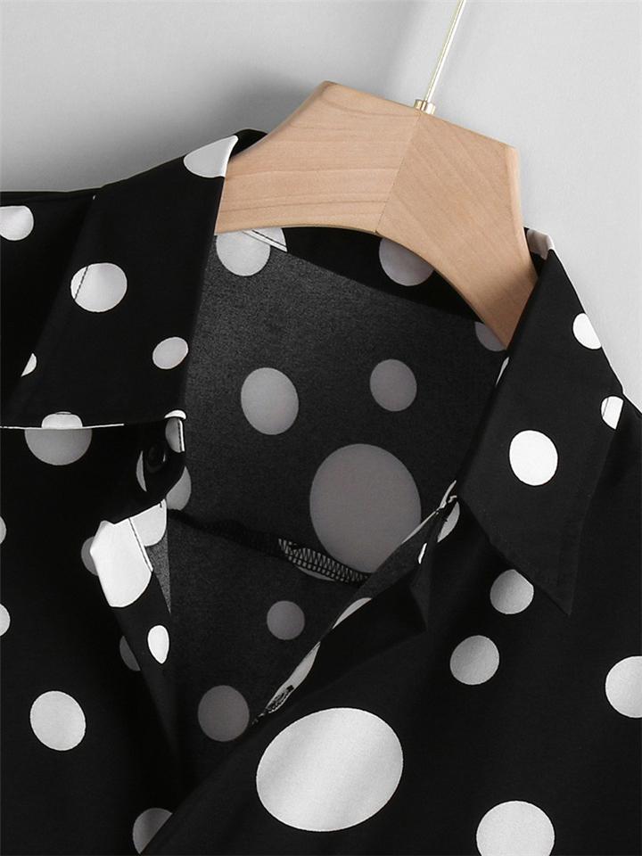 Casual Fit Polka Dot Button Up Lapel Collar Long Sleeve Shirt