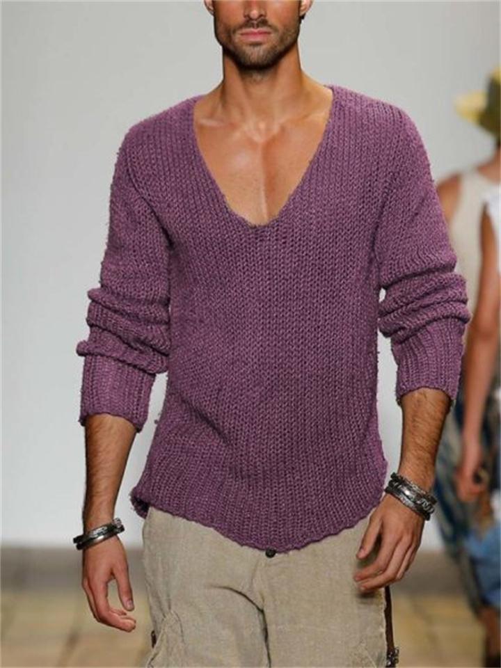 Pullover Style Simple Casual V-Neck Knitted Sweater